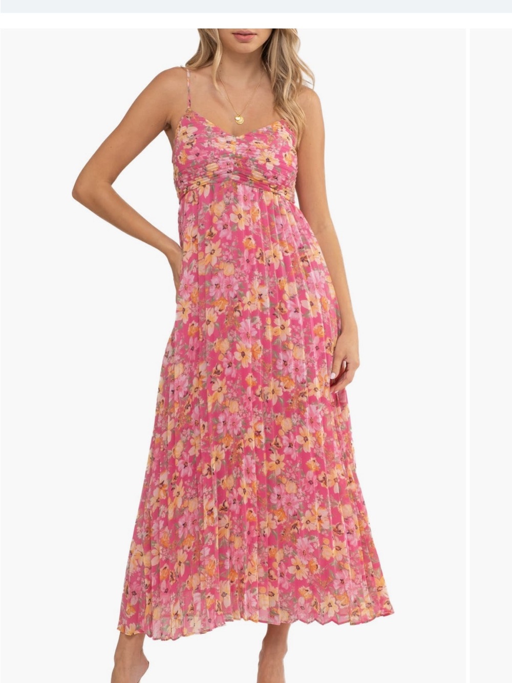 Floral Pink Maxi Dress with Spaghetti Straps